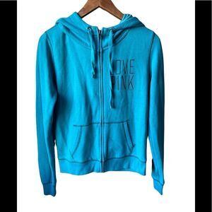 Pink Victoria’s Secret blue zip up hoodie size small